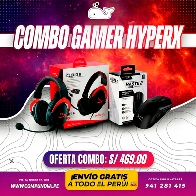 Combo Gamer HyperX: Audífonos Cloud II + Mouse Pulsefire Haste 2 Mini Wireless